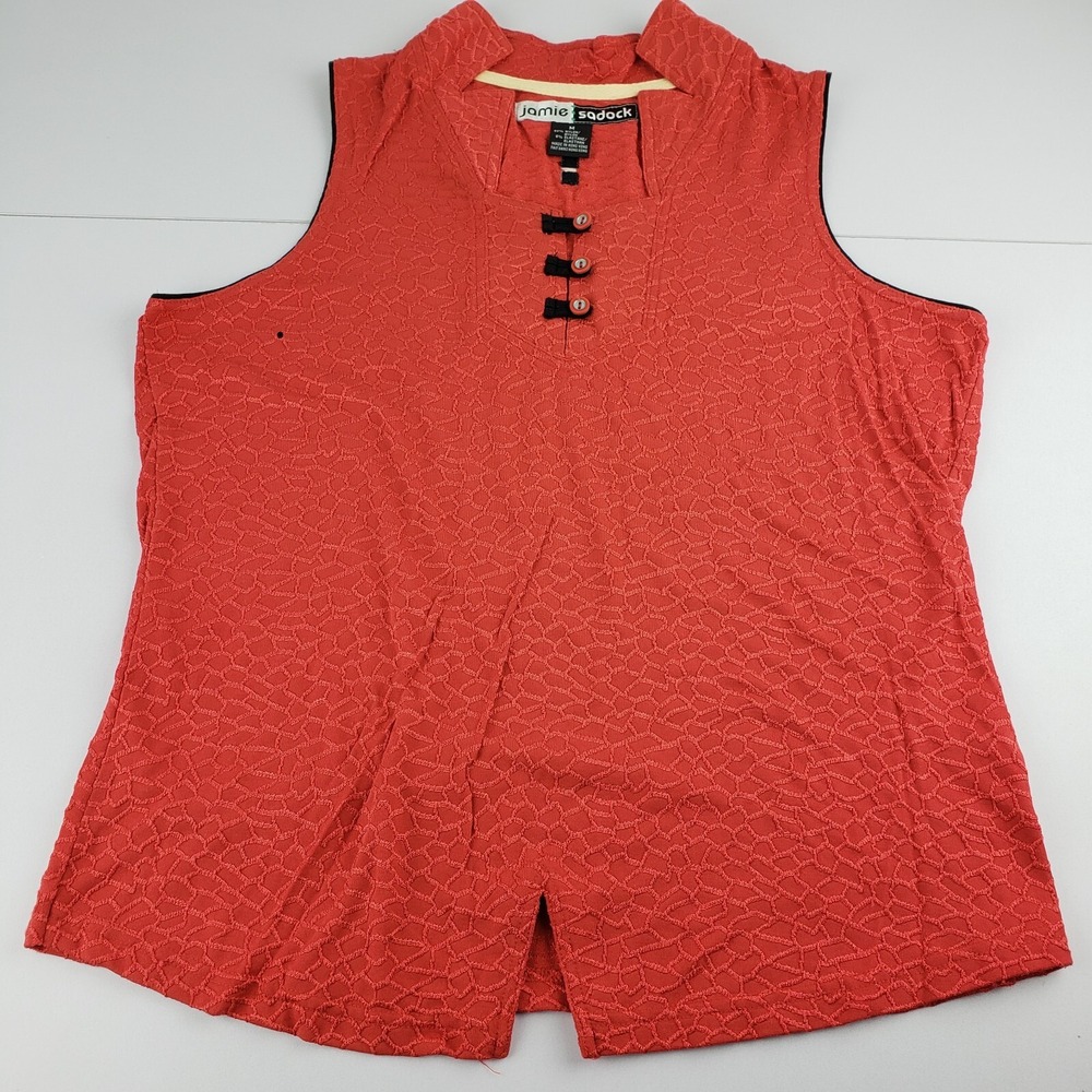 Jamie Sadock‎ Golf Top Women's Medium Red Geometric 1/4 Button Stretch Shirt